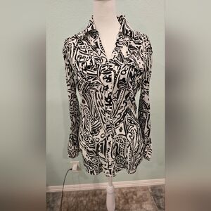 Cache Black and White Patterned Blouse